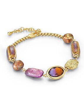 Gold Plated Beaded Bracelet for Women - Adjustable Pearl & Turquoise Chunky Boho